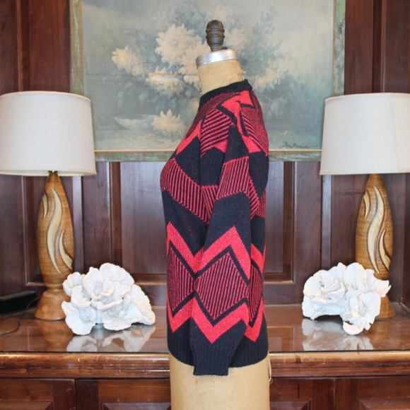 Vintage Black and Red Zig Zag Sweater - Picture 3 of 4